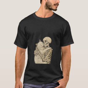 Womens Kitten Pet Skeleton Hugging Cat Graphic Hal T-Shirt