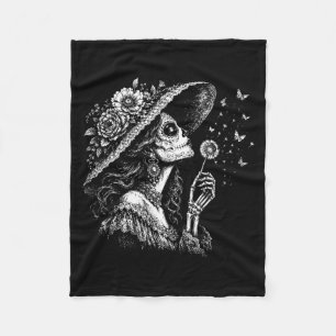 Womens La Catrina Blowing Wishes Dandelion Fleece Blanket
