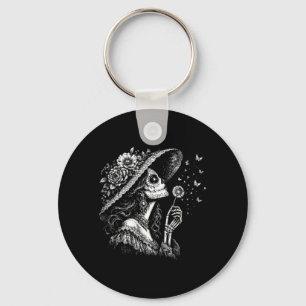 Womens La Catrina Blowing Wishes Dandelion Key Ring