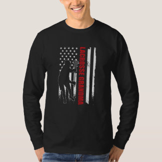 Womens Lacrosse Grandma American Flag 4th July Lax T-Shirt