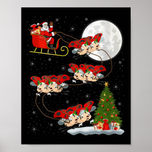 Womens Ladybug Ladybird Santa Sleigh Flying Funny  Poster