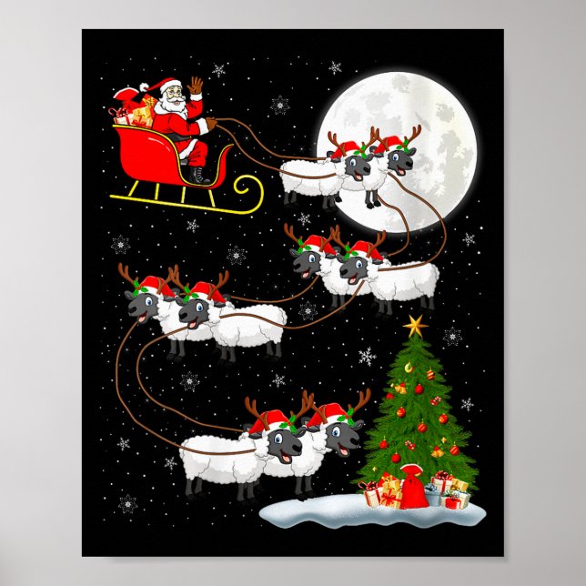 Womens Lambs Sheep Santa Sleigh Flying Funny Magic Poster (Front)