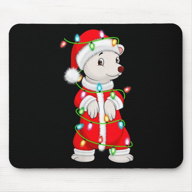 Womens Lar Bear Christmas Lights Santa Costume Cut Mouse Mat (Front)