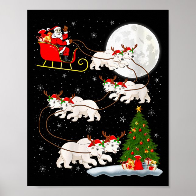 Womens Lar Bear Santa Sleigh Flying Funny Magical  Poster (Front)