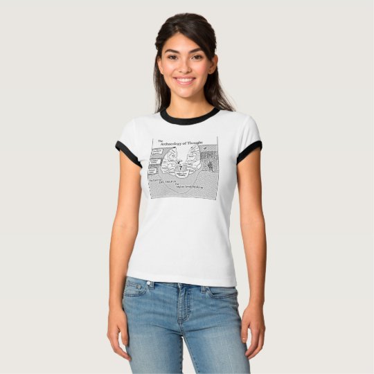 Women's Large White Archaeology of Thought Cuffed T-Shirt