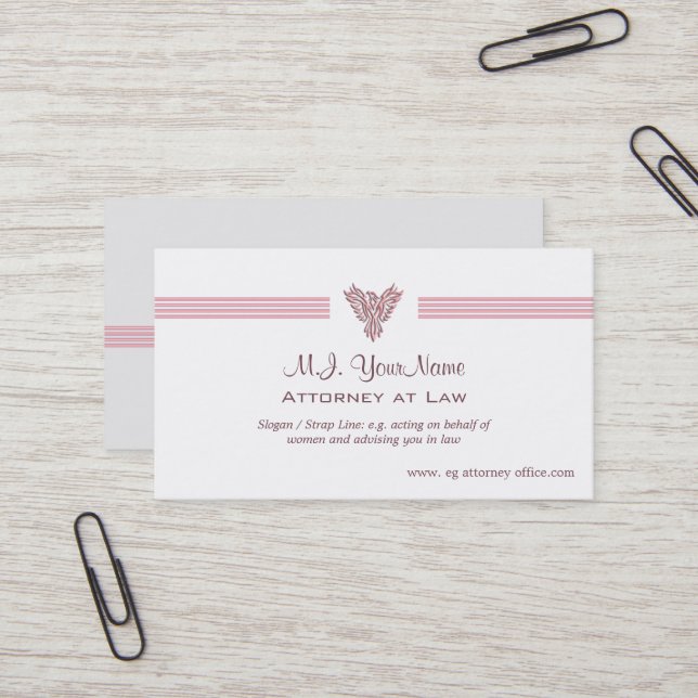 Womens Lawyer / Attorney - stripes, pink phoenix Business Card (Front/Back In Situ)