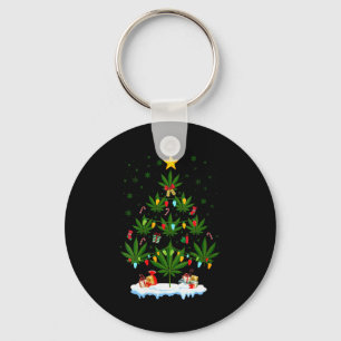 Womens Leaf Christmas Tree Weed Stoner Xmas V-neck Key Ring