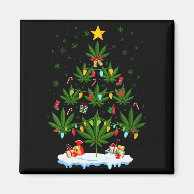 Womens Leaf Christmas Tree Weed Stoner Xmas V-neck Magnet (Front)