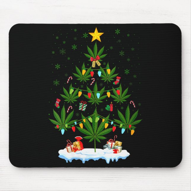 Womens Leaf Christmas Tree Weed Stoner Xmas V-neck Mouse Mat (Front)