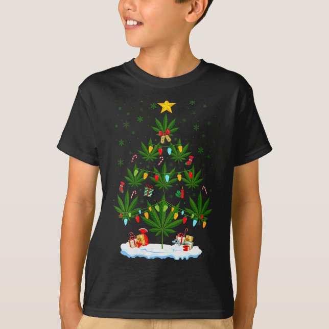 Womens Leaf Christmas Tree Weed Stoner Xmas V-neck T-Shirt (Front)
