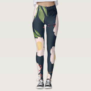 Women's Leggings Baby Pink Cosmos on Navy
