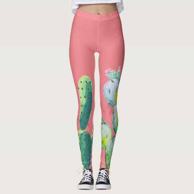 Women's Leggings Bohemian Cactus Succulents Desser (Front)