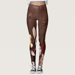 Women's Leggings Cotton Branch on Dark Wood Stem C