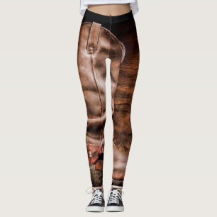 Women's Leggings Cowboy Boots Barn Wood Rustic Cou