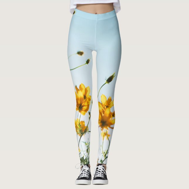 Women's Leggings | Eco Fitness  Flowers Sky (Front)