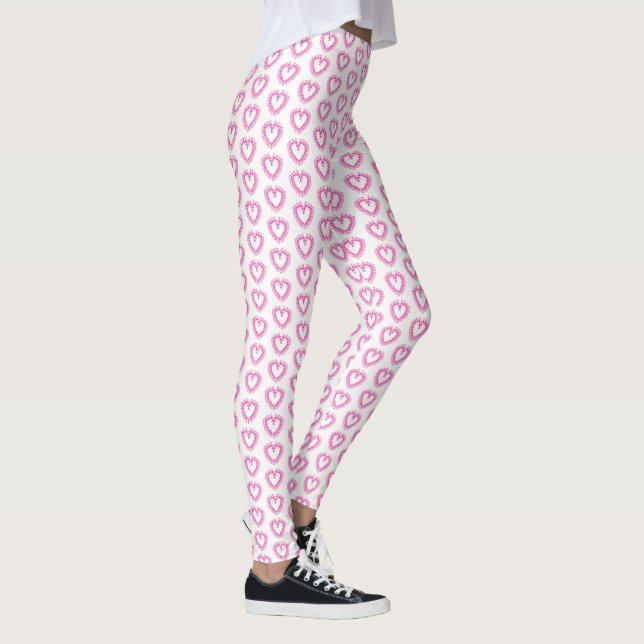 Women's Leggings-Pink Ribbon Heart Leggings (Right)