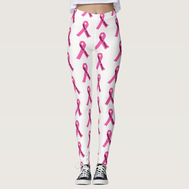 Women's Leggings-Pink Ribbon Wear Pink Leggings (Front)