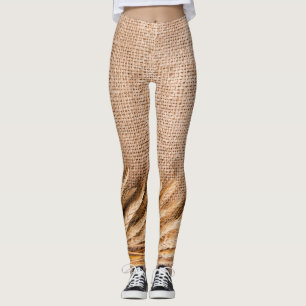 Women's Leggings Wheat on Burlap Sack Country Rust