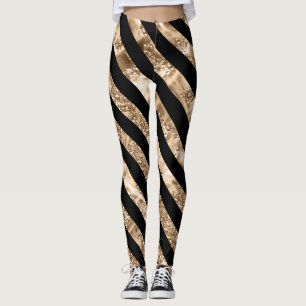 Womens Leggings With Black And Gold Stripes