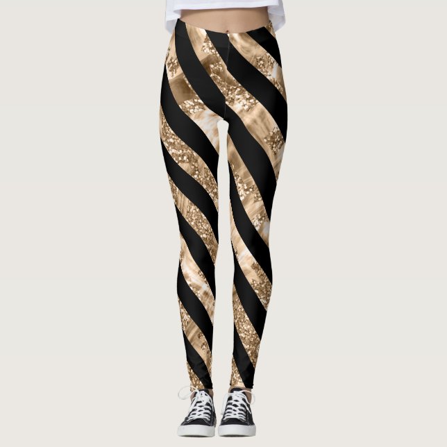 Womens Leggings With Black And Gold Stripes (Front)