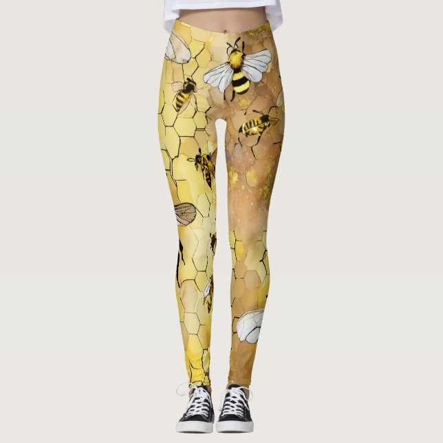 womens leggings with honey bees (Front)