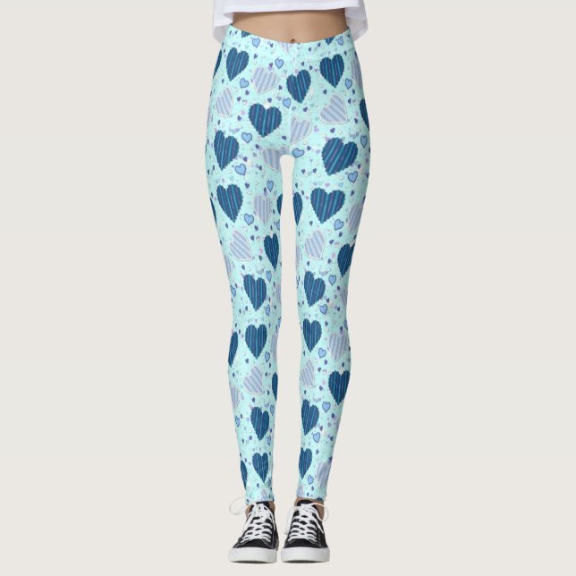 Women's Leggings with Pretty Blue Hearts (Front)