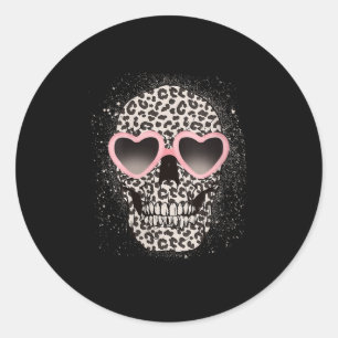 Womens Leopard Gothic Skull Cool Skeleton Cheetah  Classic Round Sticker