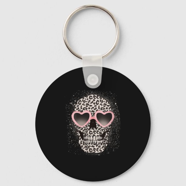 Womens Leopard Gothic Skull Cool Skeleton Cheetah  Key Ring (Front)