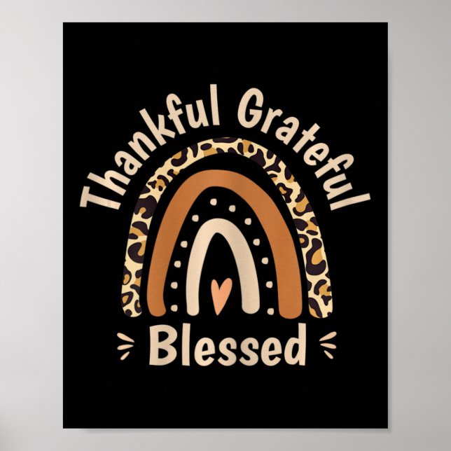 Womens Leopard Rainbow Thankful Grateful Blessed C Poster (Front)