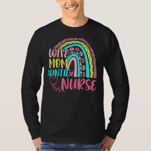 Womens Leopard Rainbow Wife Mum Auntie Nurse Mothe T-Shirt
