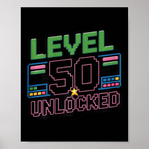 Womens Level 50 Unlocked Funny Gamer 50th Birthday Poster