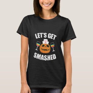Womens Lgbt Nurse Pumpkin Face Wine Costume Funny T-Shirt