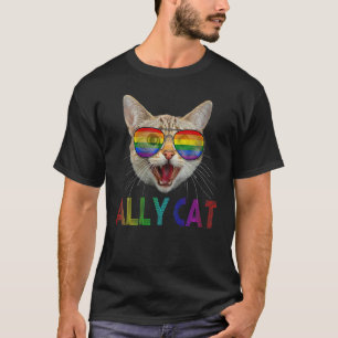 Womens LGBTQ Ally Cat Gay Pride Rainbow Flag Cat K T-Shirt