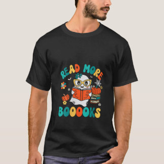 Womens Librarian Teacher Halloween Cute Ghost Read T-Shirt