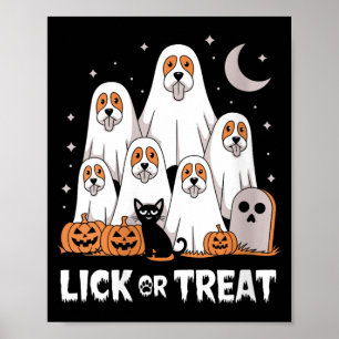 Womens Lick Or Treat Funny Ghost Dog Cute Poster