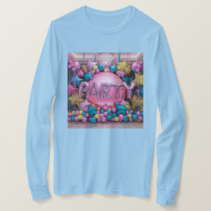 Women's Light Blue Long-Sleeve Balloons Party T-Shirt