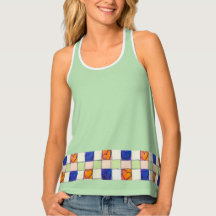 Women's Light Green Gingham heart edge Tank