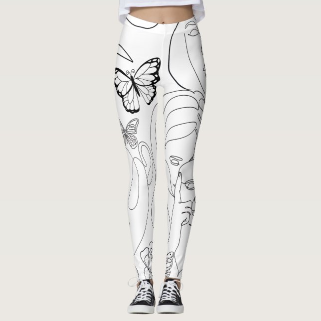 Women's line drawing faces Leggings (Front)