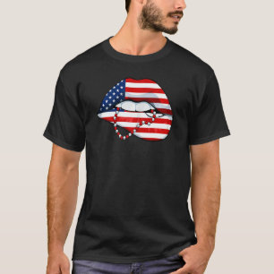 Womens Lip Biting 4th Of July Cool Patriotic Ameri T-Shirt