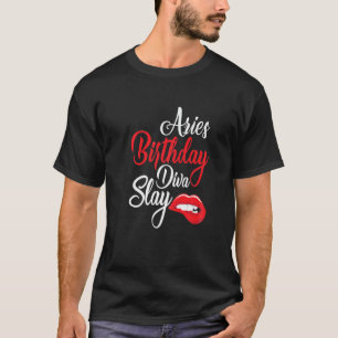 Womens Lip Print Aries Queen March April Girl Birt T-Shirt