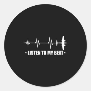 Womens Listen To My Beat Plane Heartbeat Rhythm Li Classic Round Sticker