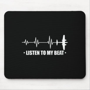 Womens Listen To My Beat Plane Heartbeat Rhythm Li Mouse Mat