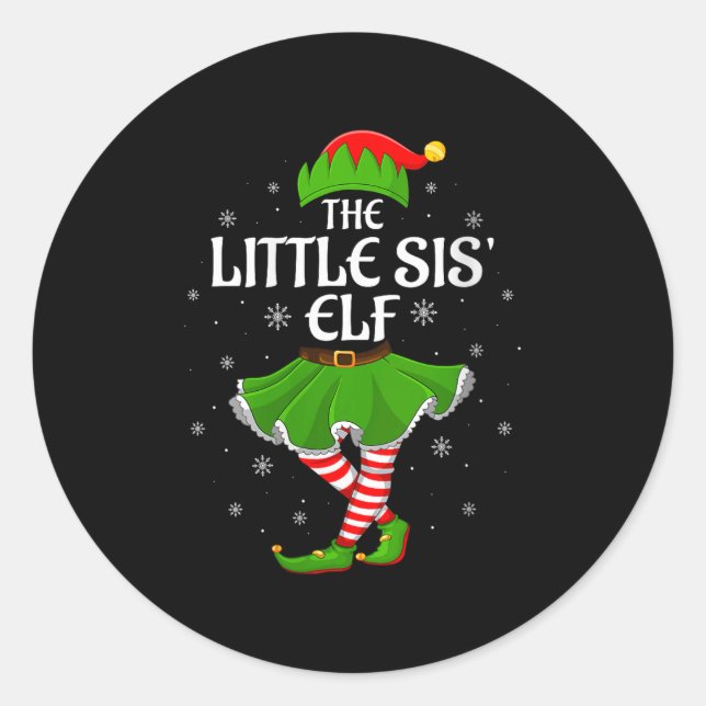 Womens Little Sis Elf Christmas Family Girls Women Classic Round Sticker (Front)