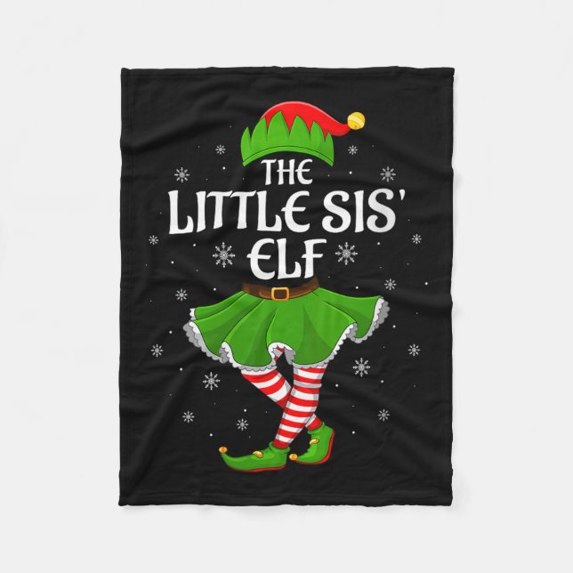 Womens Little Sis Elf Christmas Family Girls Women Fleece Blanket (Front)