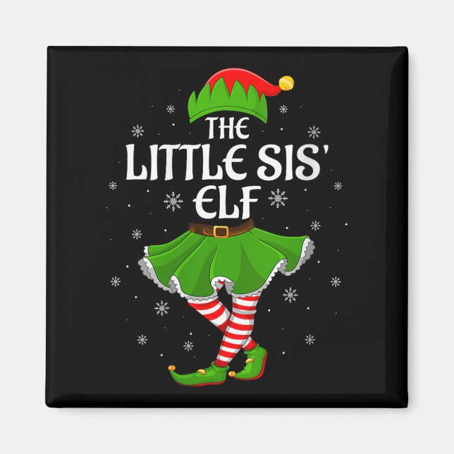 Womens Little Sis Elf Christmas Family Girls Women Magnet (Front)