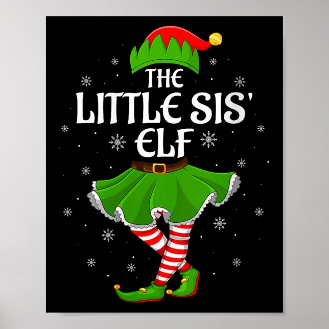 Womens Little Sis Elf Christmas Family Girls Women Poster (Front)