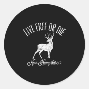 Womens Live Or Die New Hampshire Distressed Deer A Classic Round Sticker