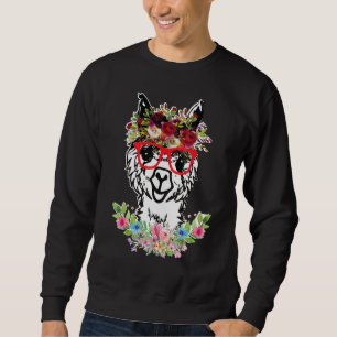 Women's Llama Eyeglass Alpaca Llama Floral Animal Sweatshirt