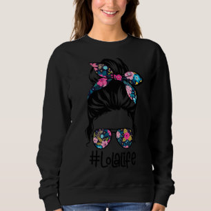 Womens Lola Life Messy Hair Bun Floral Women Mothe Sweatshirt