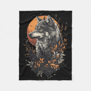 Womens Lone Wolf In Autumn – Full Moon Forest Watc Fleece Blanket
